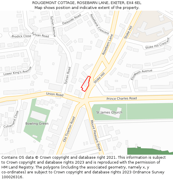 ROUGEMONT COTTAGE, ROSEBARN LANE, EXETER, EX4 6EL: Location map and indicative extent of plot