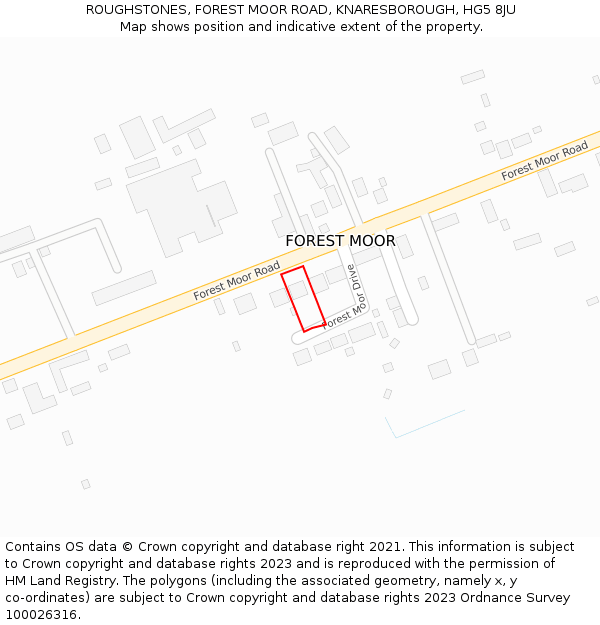 ROUGHSTONES, FOREST MOOR ROAD, KNARESBOROUGH, HG5 8JU: Location map and indicative extent of plot