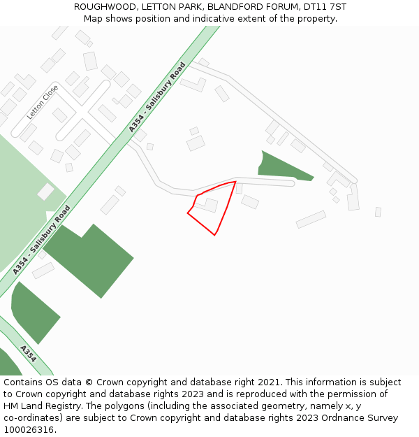 ROUGHWOOD, LETTON PARK, BLANDFORD FORUM, DT11 7ST: Location map and indicative extent of plot