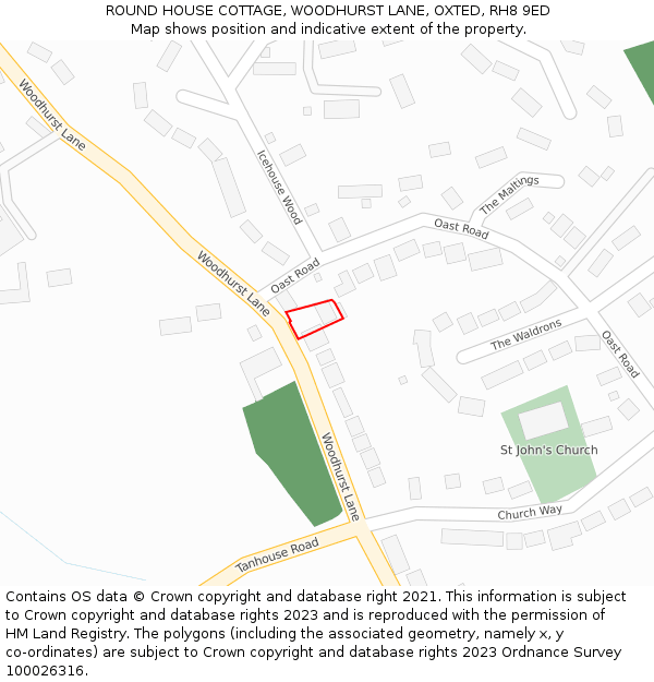 ROUND HOUSE COTTAGE, WOODHURST LANE, OXTED, RH8 9ED: Location map and indicative extent of plot