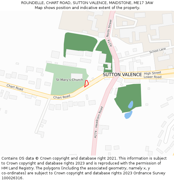 ROUNDELLE, CHART ROAD, SUTTON VALENCE, MAIDSTONE, ME17 3AW: Location map and indicative extent of plot