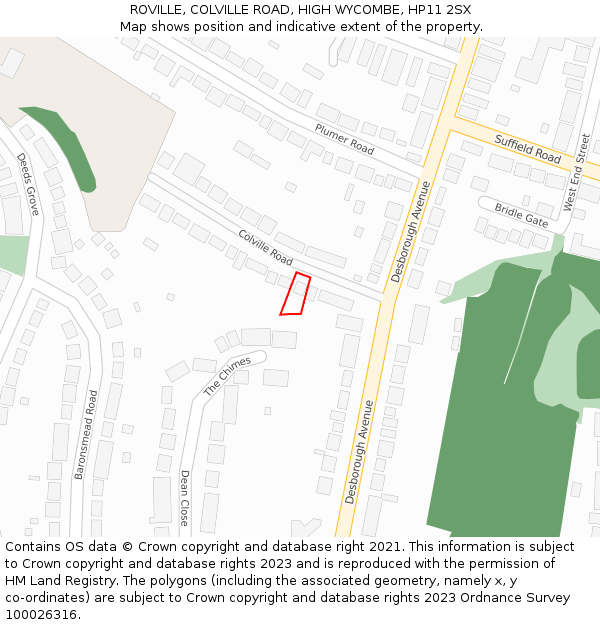 ROVILLE, COLVILLE ROAD, HIGH WYCOMBE, HP11 2SX: Location map and indicative extent of plot