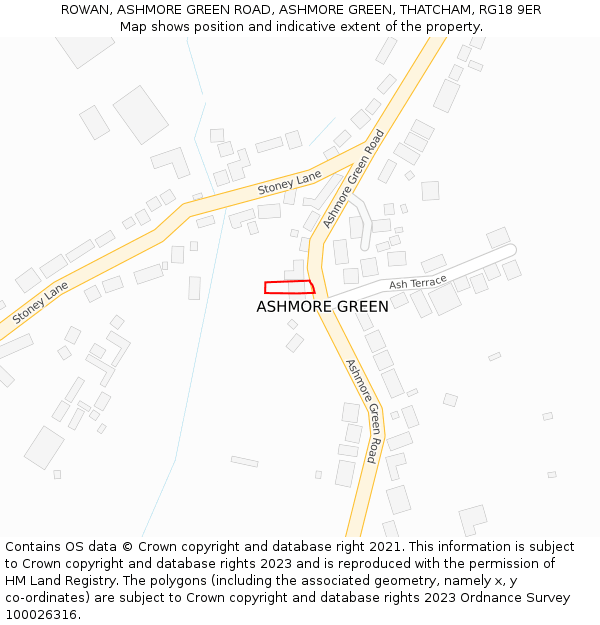 ROWAN, ASHMORE GREEN ROAD, ASHMORE GREEN, THATCHAM, RG18 9ER: Location map and indicative extent of plot