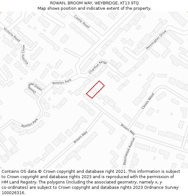 ROWAN, BROOM WAY, WEYBRIDGE, KT13 9TQ: Location map and indicative extent of plot