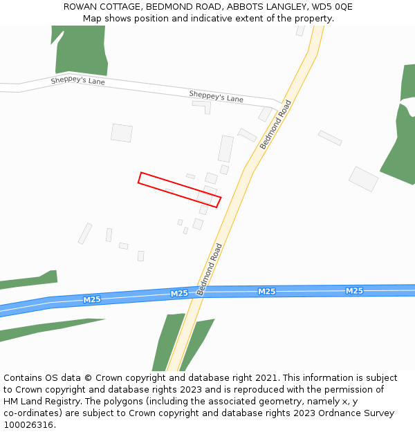 ROWAN COTTAGE, BEDMOND ROAD, ABBOTS LANGLEY, WD5 0QE: Location map and indicative extent of plot