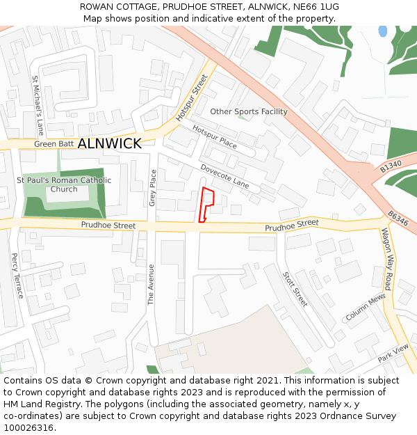 ROWAN COTTAGE, PRUDHOE STREET, ALNWICK, NE66 1UG: Location map and indicative extent of plot