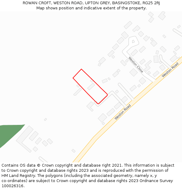 ROWAN CROFT, WESTON ROAD, UPTON GREY, BASINGSTOKE, RG25 2RJ: Location map and indicative extent of plot