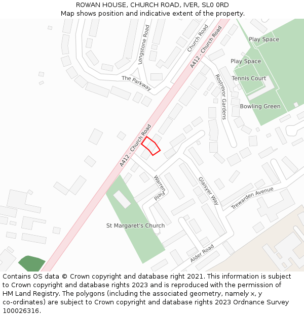 ROWAN HOUSE, CHURCH ROAD, IVER, SL0 0RD: Location map and indicative extent of plot