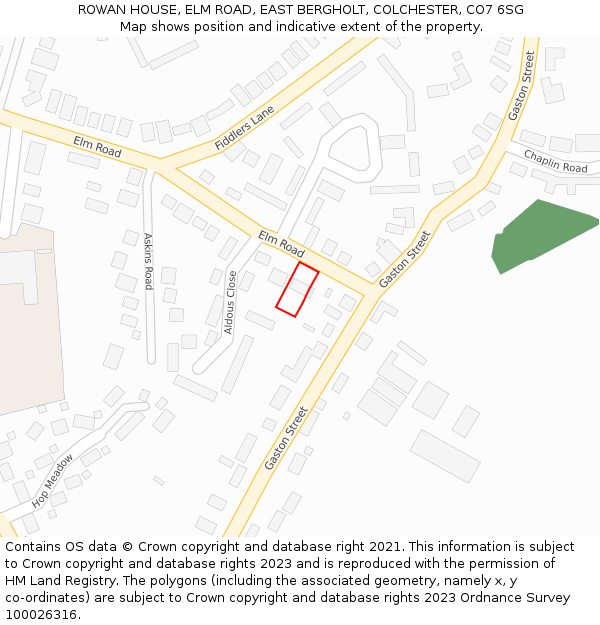 ROWAN HOUSE, ELM ROAD, EAST BERGHOLT, COLCHESTER, CO7 6SG: Location map and indicative extent of plot