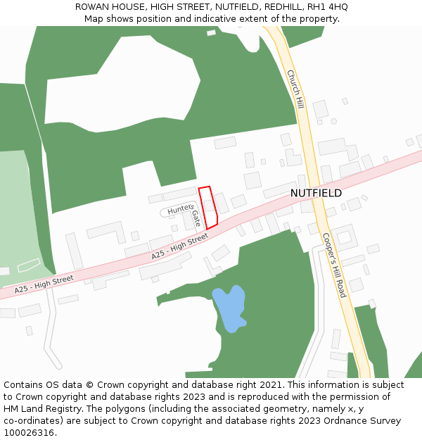 ROWAN HOUSE, HIGH STREET, NUTFIELD, REDHILL, RH1 4HQ: Location map and indicative extent of plot