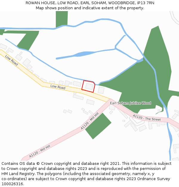 ROWAN HOUSE, LOW ROAD, EARL SOHAM, WOODBRIDGE, IP13 7RN: Location map and indicative extent of plot