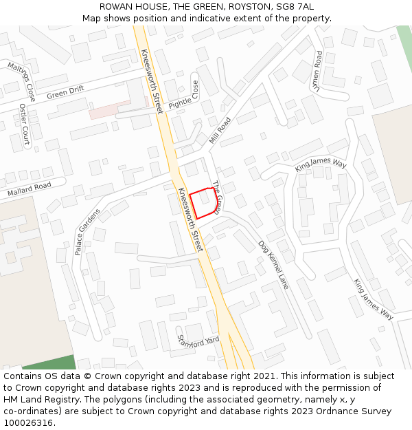 ROWAN HOUSE, THE GREEN, ROYSTON, SG8 7AL: Location map and indicative extent of plot
