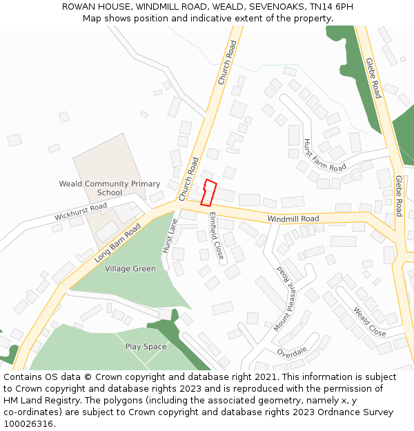 ROWAN HOUSE, WINDMILL ROAD, WEALD, SEVENOAKS, TN14 6PH: Location map and indicative extent of plot