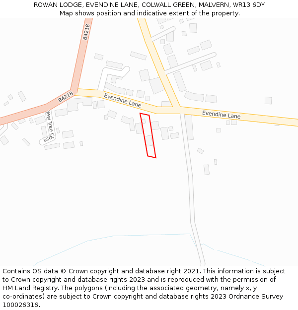 ROWAN LODGE, EVENDINE LANE, COLWALL GREEN, MALVERN, WR13 6DY: Location map and indicative extent of plot