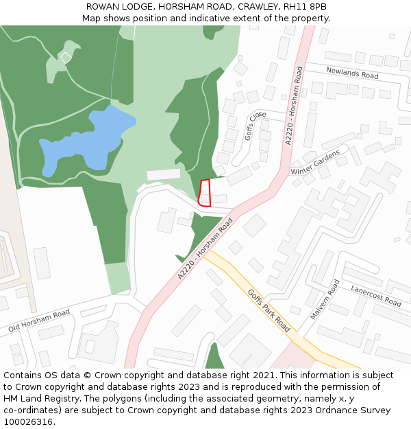 ROWAN LODGE, HORSHAM ROAD, CRAWLEY, RH11 8PB: Location map and indicative extent of plot