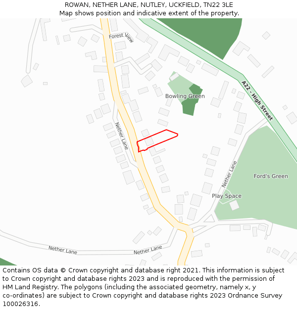 ROWAN, NETHER LANE, NUTLEY, UCKFIELD, TN22 3LE: Location map and indicative extent of plot