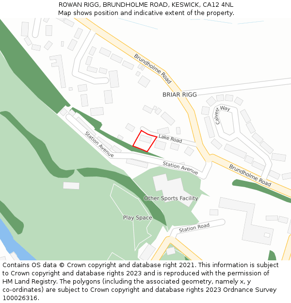 ROWAN RIGG, BRUNDHOLME ROAD, KESWICK, CA12 4NL: Location map and indicative extent of plot