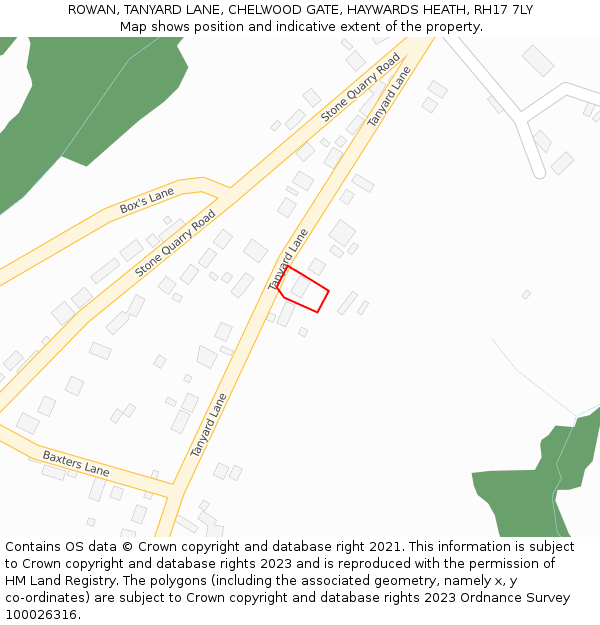 ROWAN, TANYARD LANE, CHELWOOD GATE, HAYWARDS HEATH, RH17 7LY: Location map and indicative extent of plot