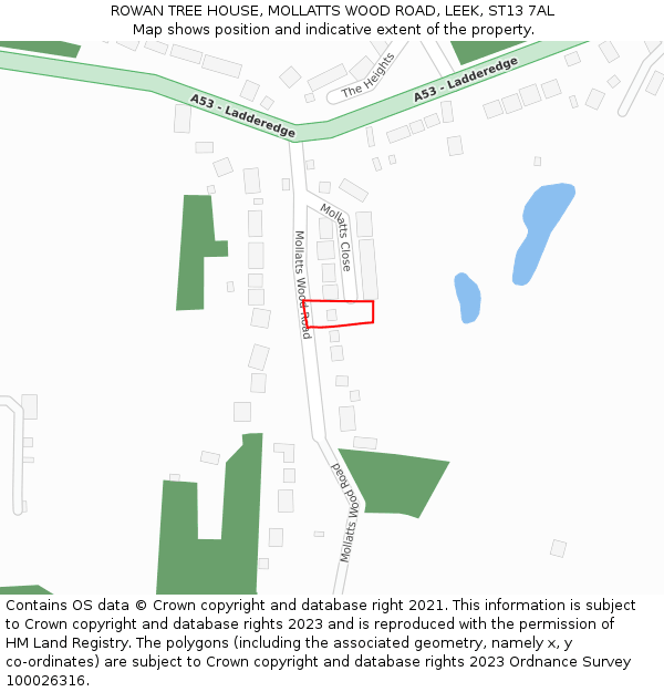 ROWAN TREE HOUSE, MOLLATTS WOOD ROAD, LEEK, ST13 7AL: Location map and indicative extent of plot