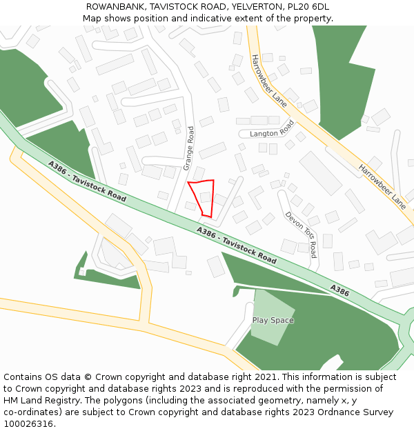 ROWANBANK, TAVISTOCK ROAD, YELVERTON, PL20 6DL: Location map and indicative extent of plot