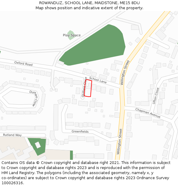 ROWANDUZ, SCHOOL LANE, MAIDSTONE, ME15 8DU: Location map and indicative extent of plot