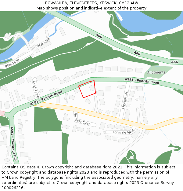 ROWANLEA, ELEVENTREES, KESWICK, CA12 4LW: Location map and indicative extent of plot