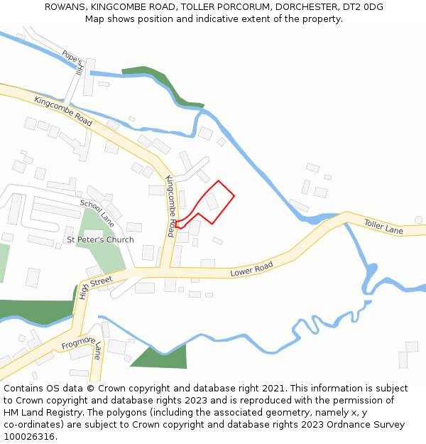 ROWANS, KINGCOMBE ROAD, TOLLER PORCORUM, DORCHESTER, DT2 0DG: Location map and indicative extent of plot