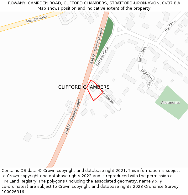 ROWANY, CAMPDEN ROAD, CLIFFORD CHAMBERS, STRATFORD-UPON-AVON, CV37 8JA: Location map and indicative extent of plot