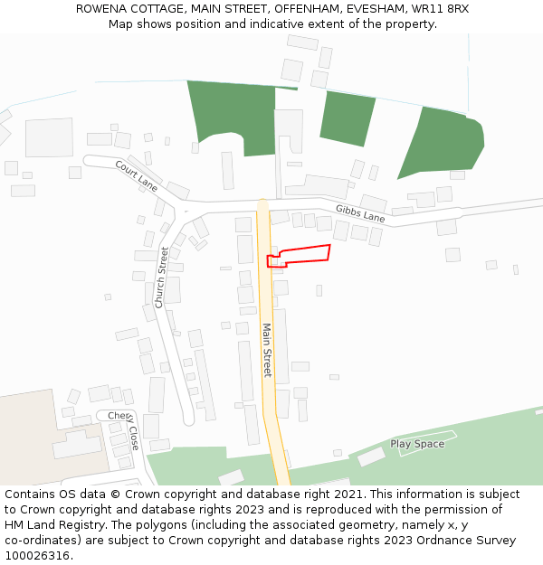 ROWENA COTTAGE, MAIN STREET, OFFENHAM, EVESHAM, WR11 8RX: Location map and indicative extent of plot