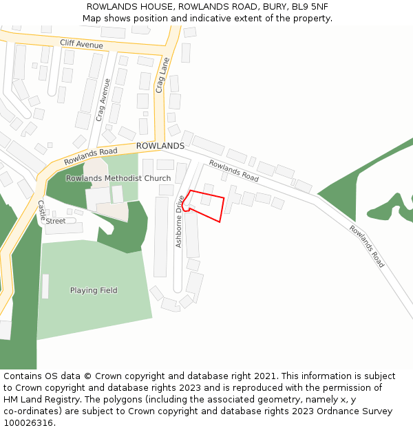 ROWLANDS HOUSE, ROWLANDS ROAD, BURY, BL9 5NF: Location map and indicative extent of plot