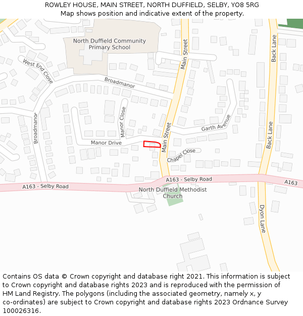 ROWLEY HOUSE, MAIN STREET, NORTH DUFFIELD, SELBY, YO8 5RG: Location map and indicative extent of plot