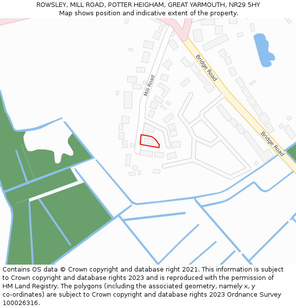 ROWSLEY, MILL ROAD, POTTER HEIGHAM, GREAT YARMOUTH, NR29 5HY: Location map and indicative extent of plot