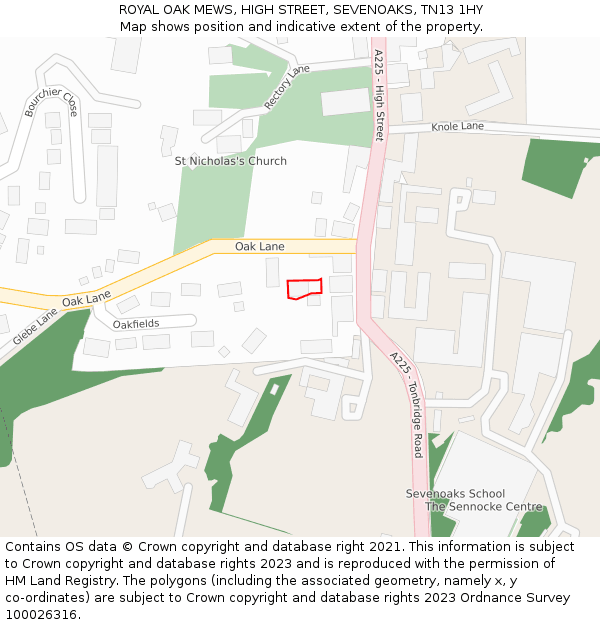ROYAL OAK MEWS, HIGH STREET, SEVENOAKS, TN13 1HY: Location map and indicative extent of plot