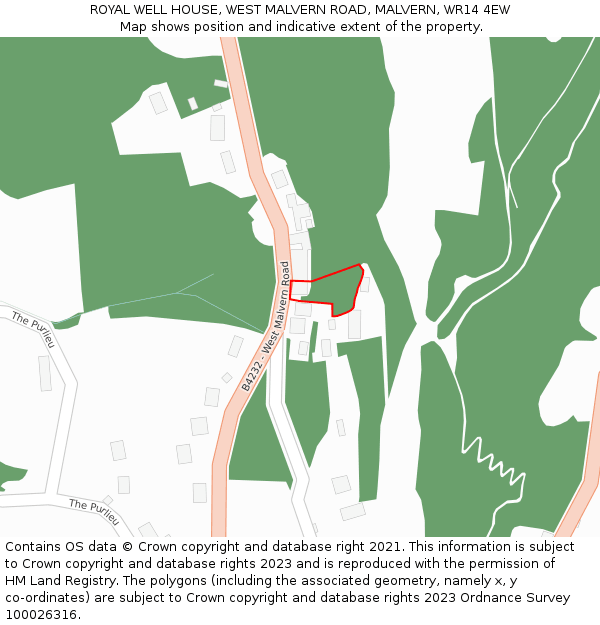 ROYAL WELL HOUSE, WEST MALVERN ROAD, MALVERN, WR14 4EW: Location map and indicative extent of plot
