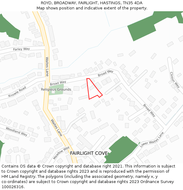 ROYD, BROADWAY, FAIRLIGHT, HASTINGS, TN35 4DA: Location map and indicative extent of plot