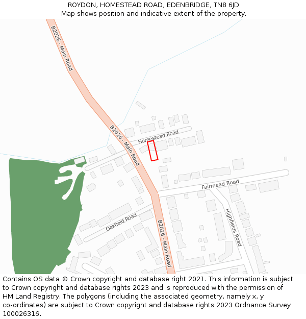 ROYDON, HOMESTEAD ROAD, EDENBRIDGE, TN8 6JD: Location map and indicative extent of plot