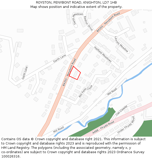 ROYSTON, PENYBONT ROAD, KNIGHTON, LD7 1HB: Location map and indicative extent of plot