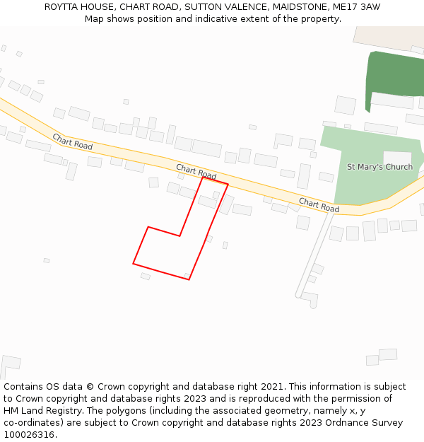 ROYTTA HOUSE, CHART ROAD, SUTTON VALENCE, MAIDSTONE, ME17 3AW: Location map and indicative extent of plot