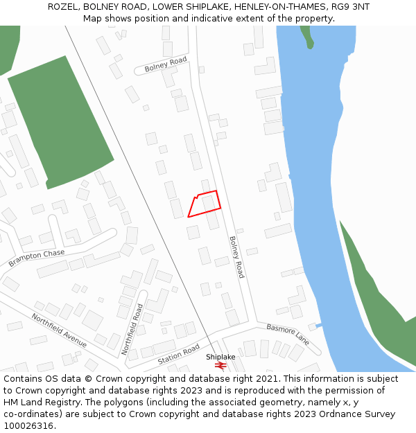 ROZEL, BOLNEY ROAD, LOWER SHIPLAKE, HENLEY-ON-THAMES, RG9 3NT: Location map and indicative extent of plot