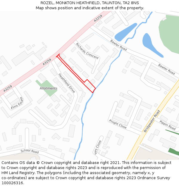 ROZEL, MONKTON HEATHFIELD, TAUNTON, TA2 8NS: Location map and indicative extent of plot