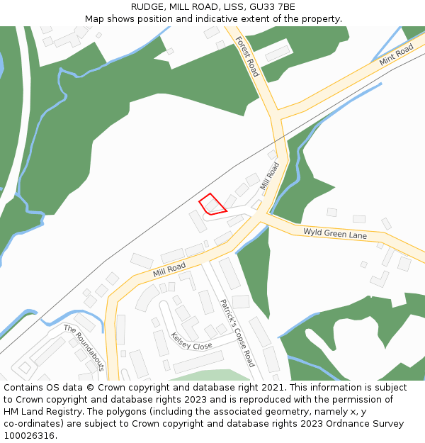 RUDGE, MILL ROAD, LISS, GU33 7BE: Location map and indicative extent of plot