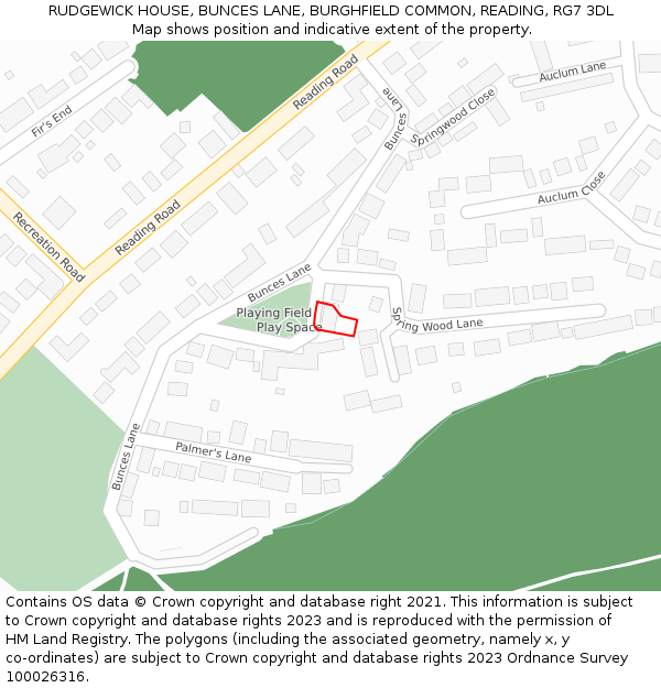 RUDGEWICK HOUSE, BUNCES LANE, BURGHFIELD COMMON, READING, RG7 3DL: Location map and indicative extent of plot