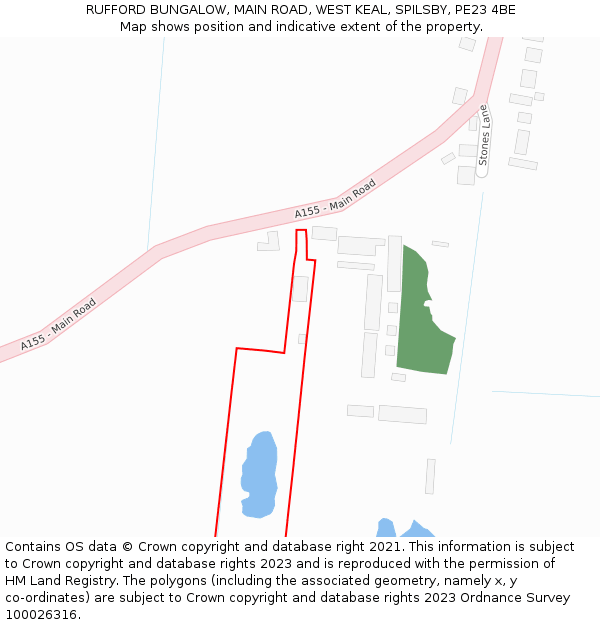 RUFFORD BUNGALOW, MAIN ROAD, WEST KEAL, SPILSBY, PE23 4BE: Location map and indicative extent of plot