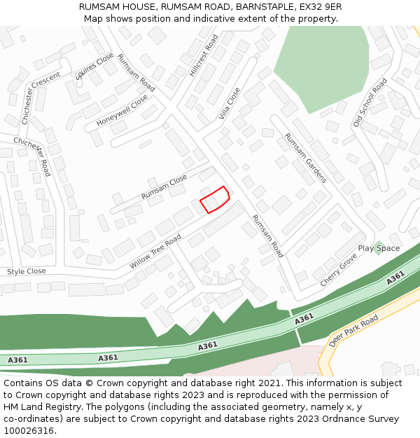 RUMSAM HOUSE, RUMSAM ROAD, BARNSTAPLE, EX32 9ER: Location map and indicative extent of plot