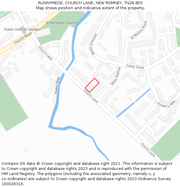 RUNNYMEDE, CHURCH LANE, NEW ROMNEY, TN28 8ES: Location map and indicative extent of plot