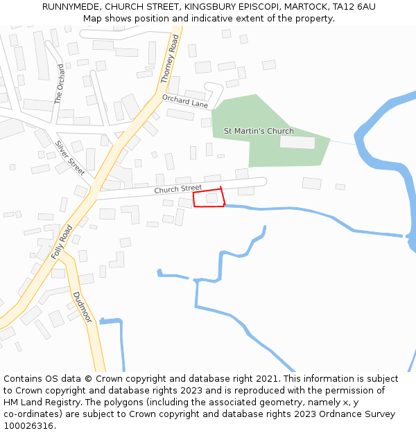 RUNNYMEDE, CHURCH STREET, KINGSBURY EPISCOPI, MARTOCK, TA12 6AU: Location map and indicative extent of plot