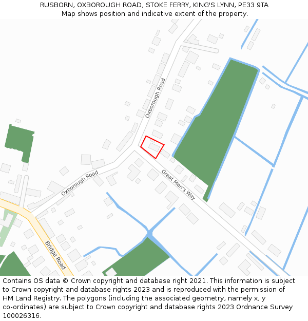 RUSBORN, OXBOROUGH ROAD, STOKE FERRY, KING'S LYNN, PE33 9TA: Location map and indicative extent of plot