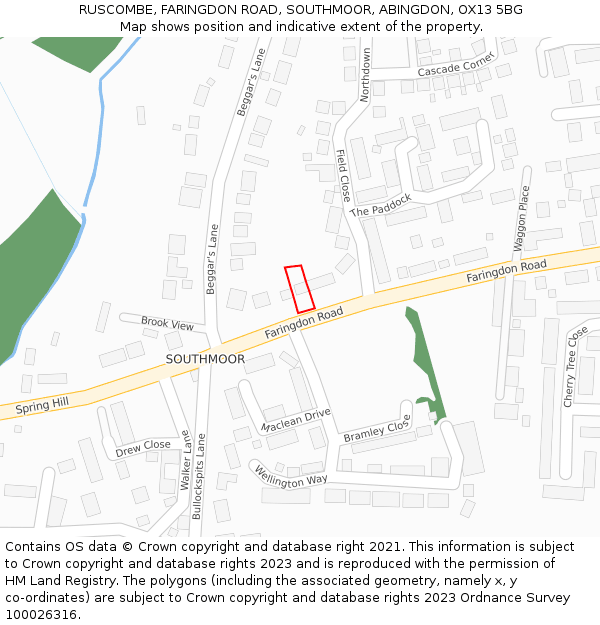 RUSCOMBE, FARINGDON ROAD, SOUTHMOOR, ABINGDON, OX13 5BG: Location map and indicative extent of plot