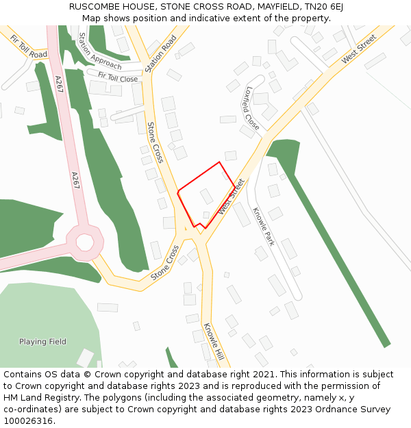 RUSCOMBE HOUSE, STONE CROSS ROAD, MAYFIELD, TN20 6EJ: Location map and indicative extent of plot