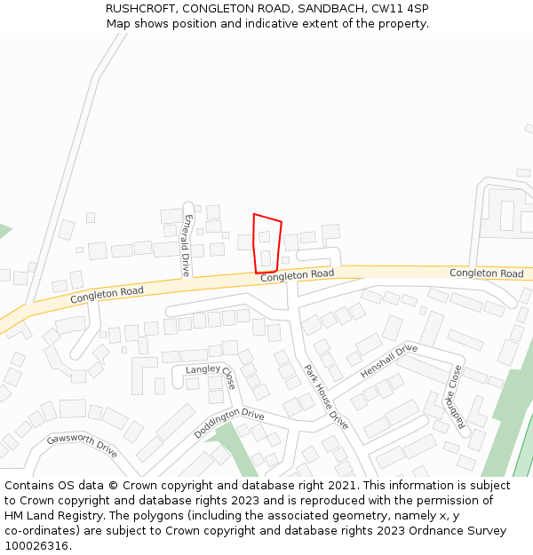 RUSHCROFT, CONGLETON ROAD, SANDBACH, CW11 4SP: Location map and indicative extent of plot